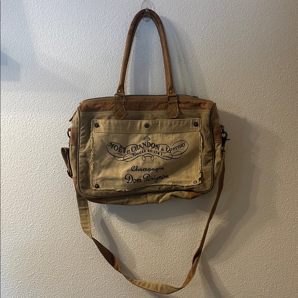 Myra Bag Tan and Brown Messenger Bag with Adjustable Strap
